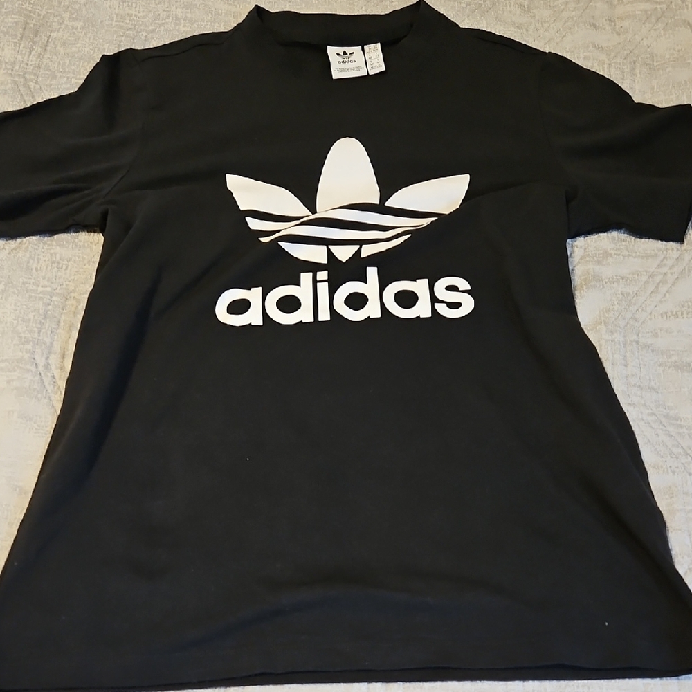 Worn Once Adidas Black Tee with White Trefoil Logo